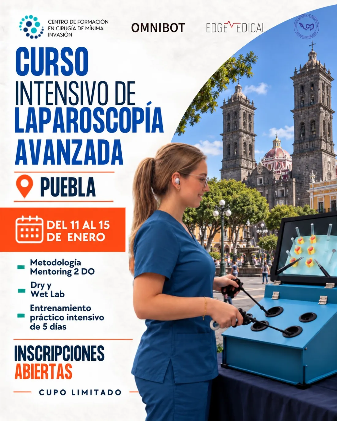Flyer del Curso intensivo de Laparoscopía Avanzada en Puebla